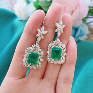 925 Sterling Silver Earrings emerald jewelry